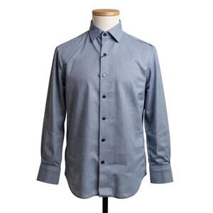 Robert Graham Button Front Shirt Long Sleeve Woven Stretch CALVIN Navy 15.5 M